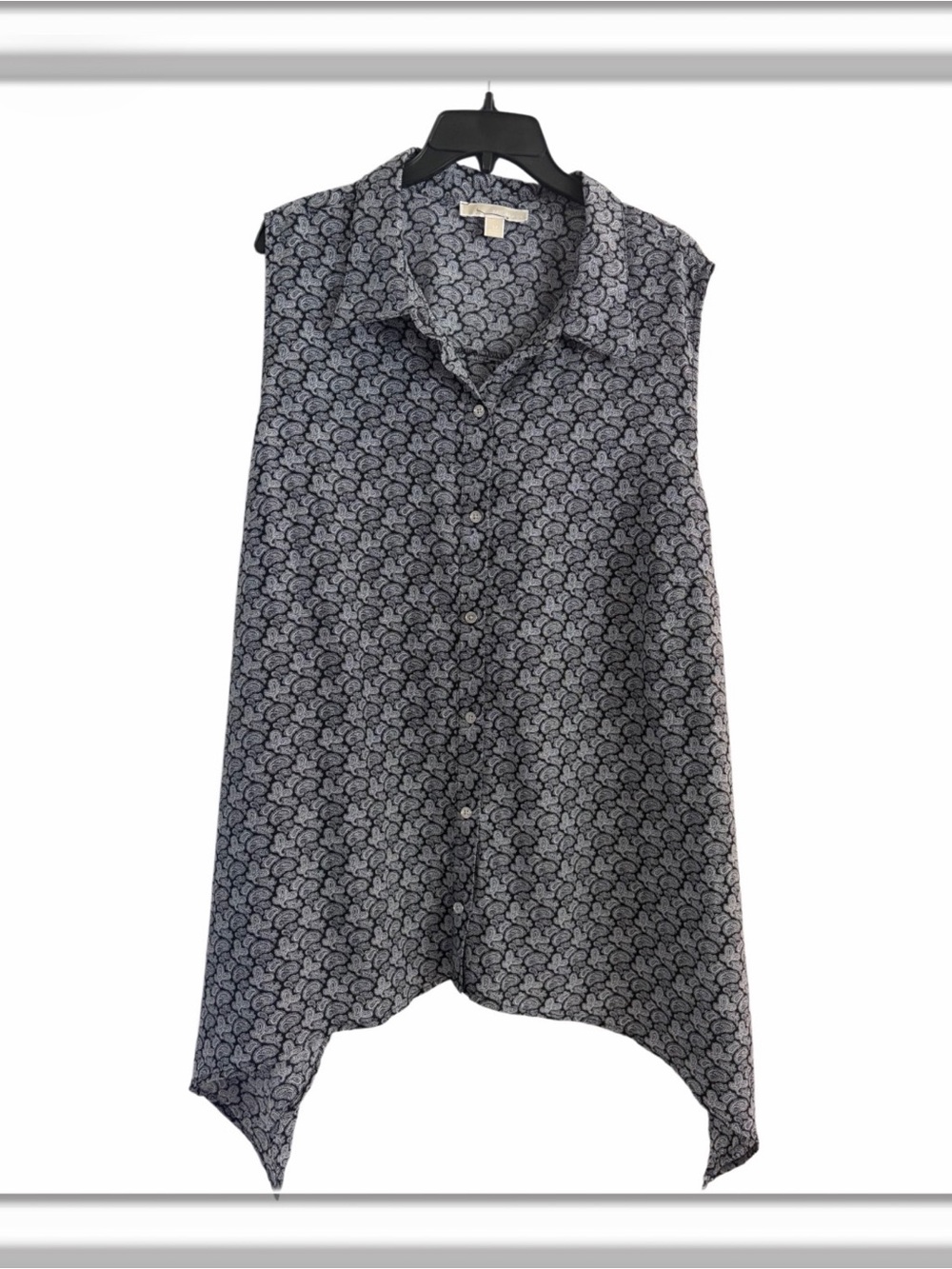 MICHAEL Michael Kors Sleeveless Button Front Paisley Blouse Black White Size 3X